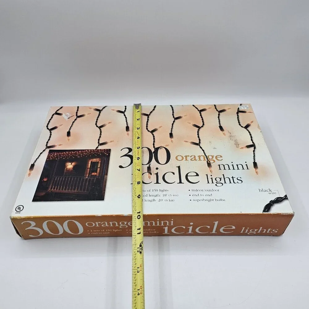 Orange Mini Icicle Christmas Lights 300 Mini Bulbs Indoor Outdoor 18 in OPEN BOX